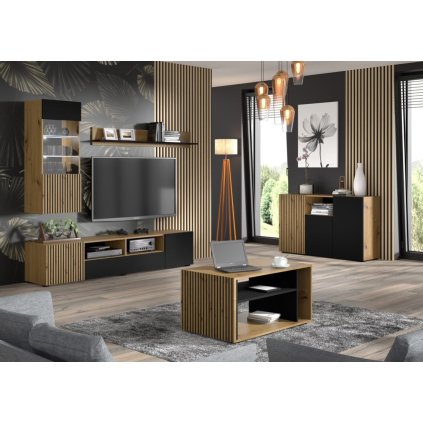 moderní obývací stěna auris ve stylovém provedení dub artisan černý mat